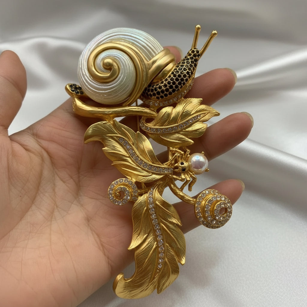 Luxury Gold Snail Brooch – Baroque Style
