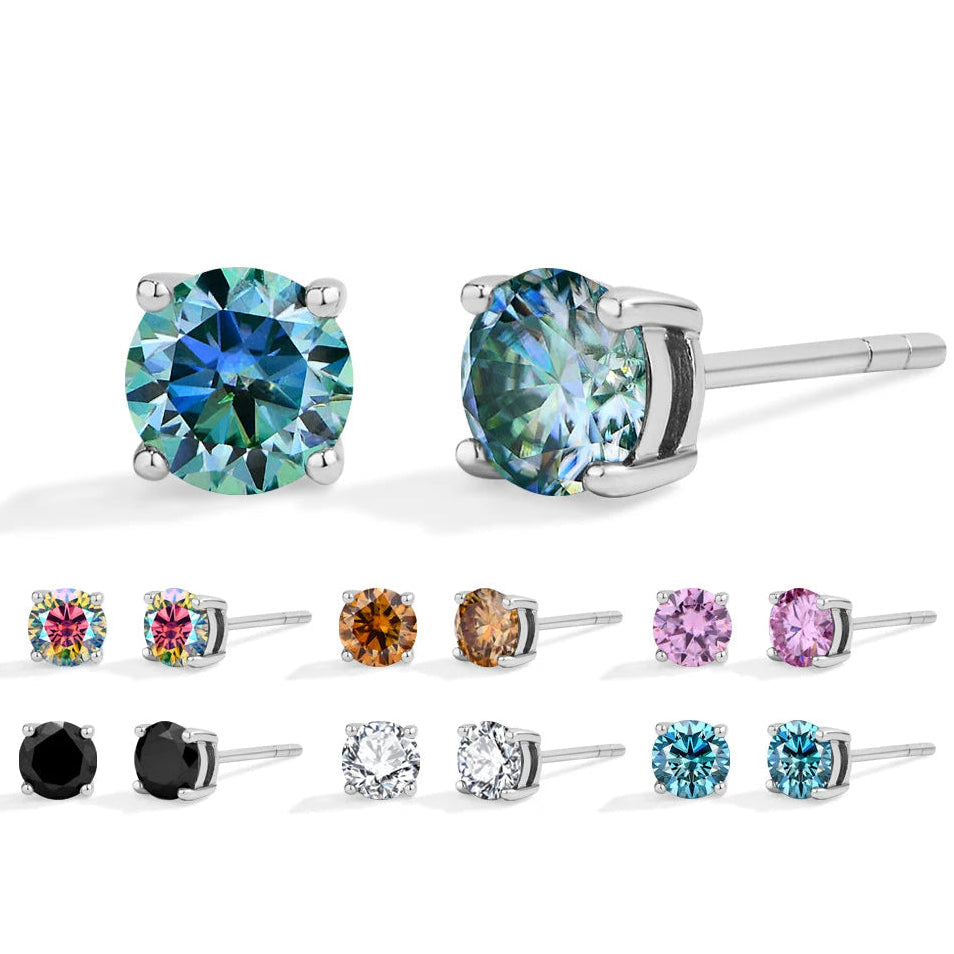 Collection of colorful gemstone earrings on a white background