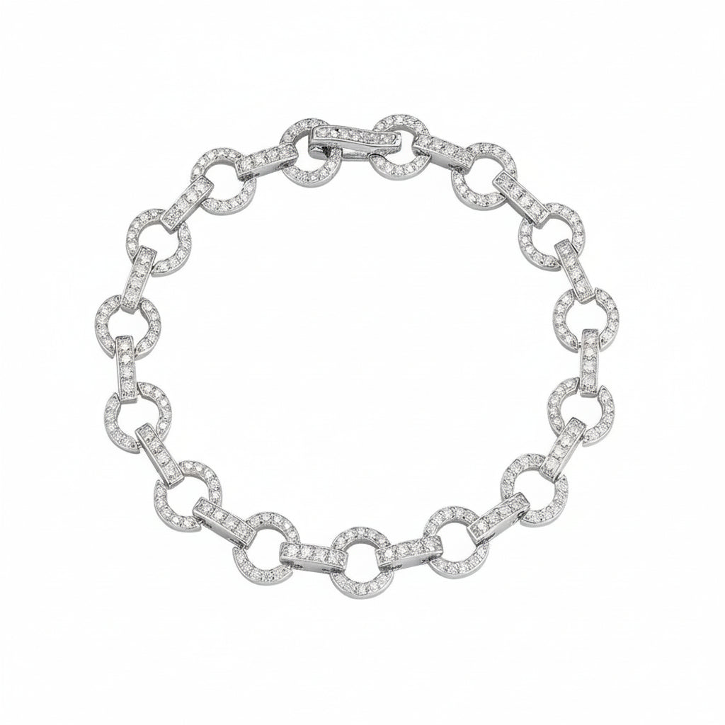 Silver bracelet with moissanite stones on a white background
