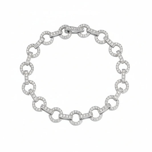 Silver bracelet with moissanite stones on a white background